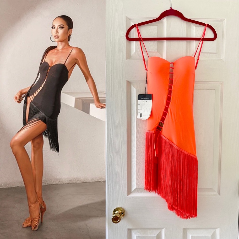 Neon Orange/ Coral Latin dance dress